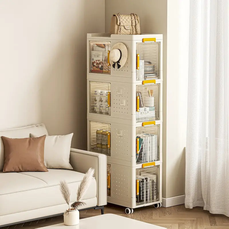 Bibliothèque de rangement à roulettes à 4 niveaux