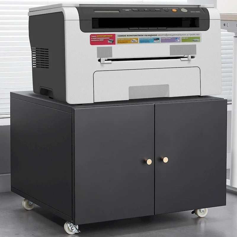Meuble d'appoint mobile noir 2 portes en acier pour photocopieuse
