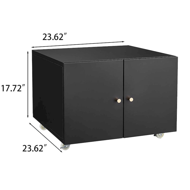 Meuble d'appoint mobile noir 2 portes en acier pour photocopieuse