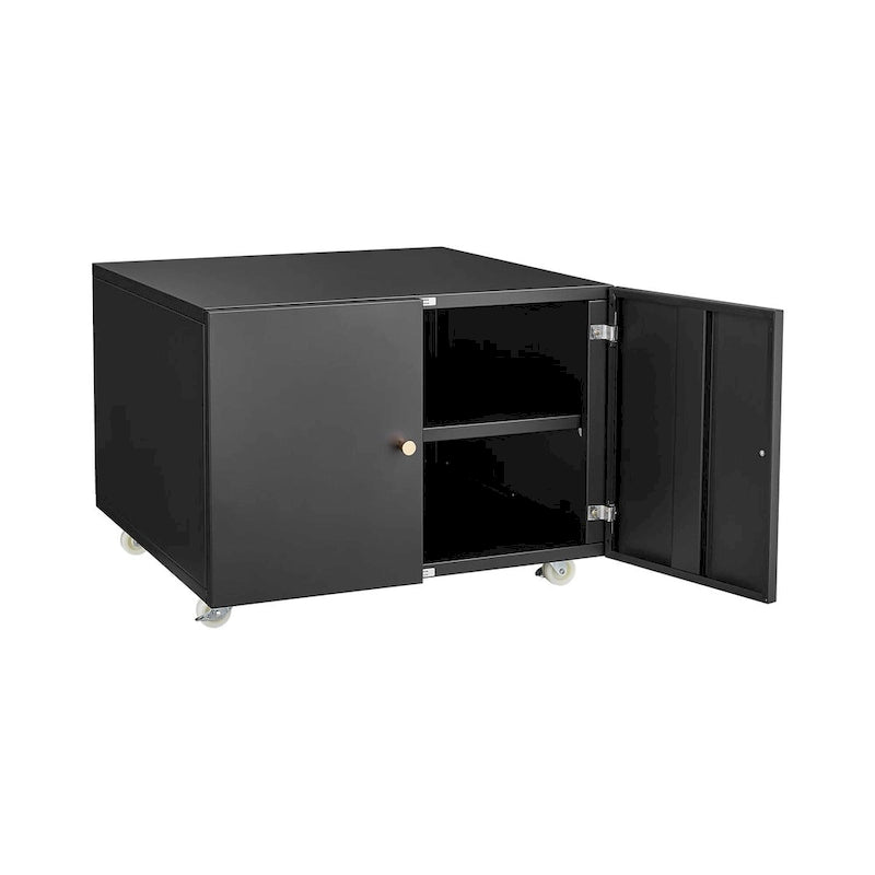 Meuble d'appoint mobile noir 2 portes en acier pour photocopieuse