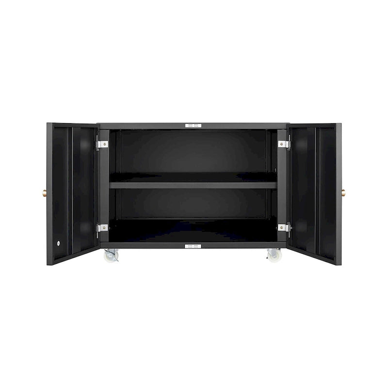 Meuble d'appoint mobile noir 2 portes en acier pour photocopieuse