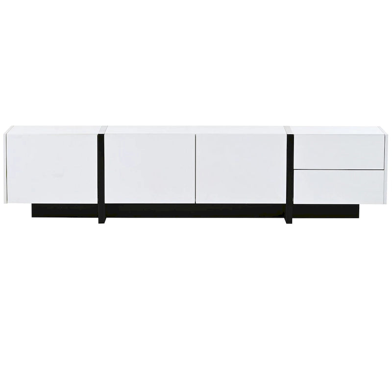 Meuble TV contemporain rectangulaire noir et blanc, 190 cm L x 35 cm P x 45 cm H