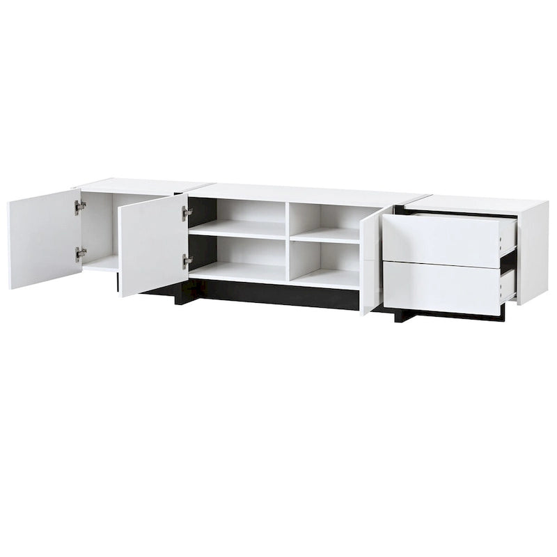 Meuble TV contemporain rectangulaire noir et blanc, 190 cm L x 35 cm P x 45 cm H