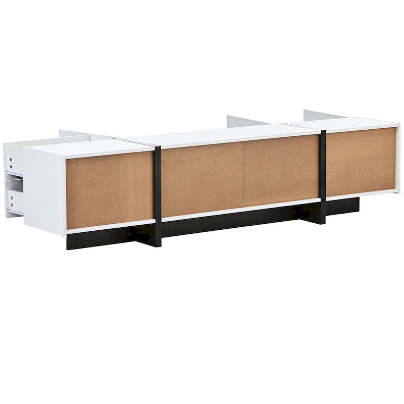 Meuble TV contemporain rectangulaire noir et blanc, 190 cm L x 35 cm P x 45 cm H