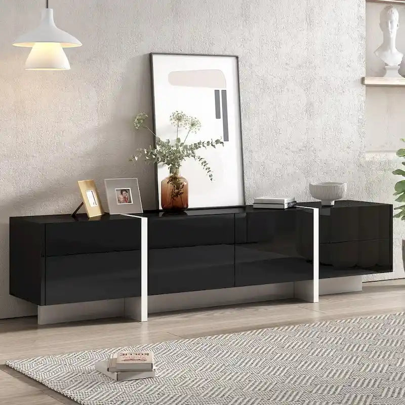Meuble TV contemporain rectangulaire noir et blanc, 190 cm L x 35 cm P x 45 cm H