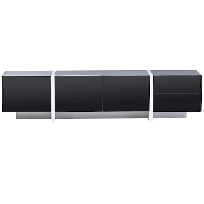 Meuble TV contemporain rectangulaire noir et blanc, 190 cm L x 35 cm P x 45 cm H