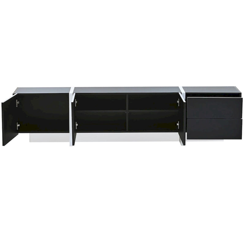 Meuble TV contemporain rectangulaire noir et blanc, 190 cm L x 35 cm P x 45 cm H