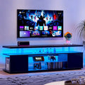 Meuble console multimédia central avec grand placard latéral pour salon - 160 cm L x 41 cm l x 53 cm H