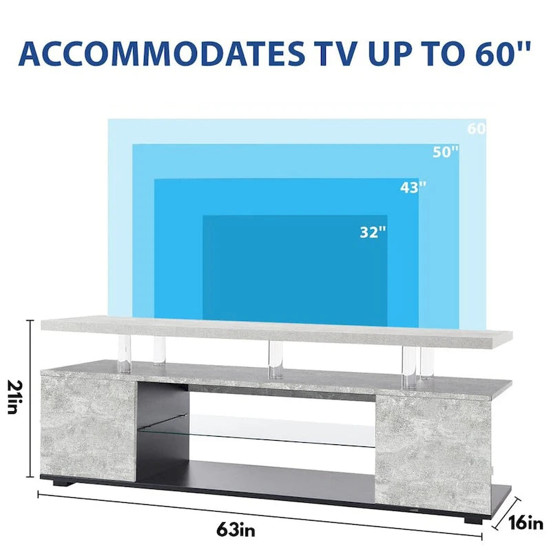 Meuble console multimédia central avec grand placard latéral pour salon - 160 cm L x 41 cm l x 53 cm H