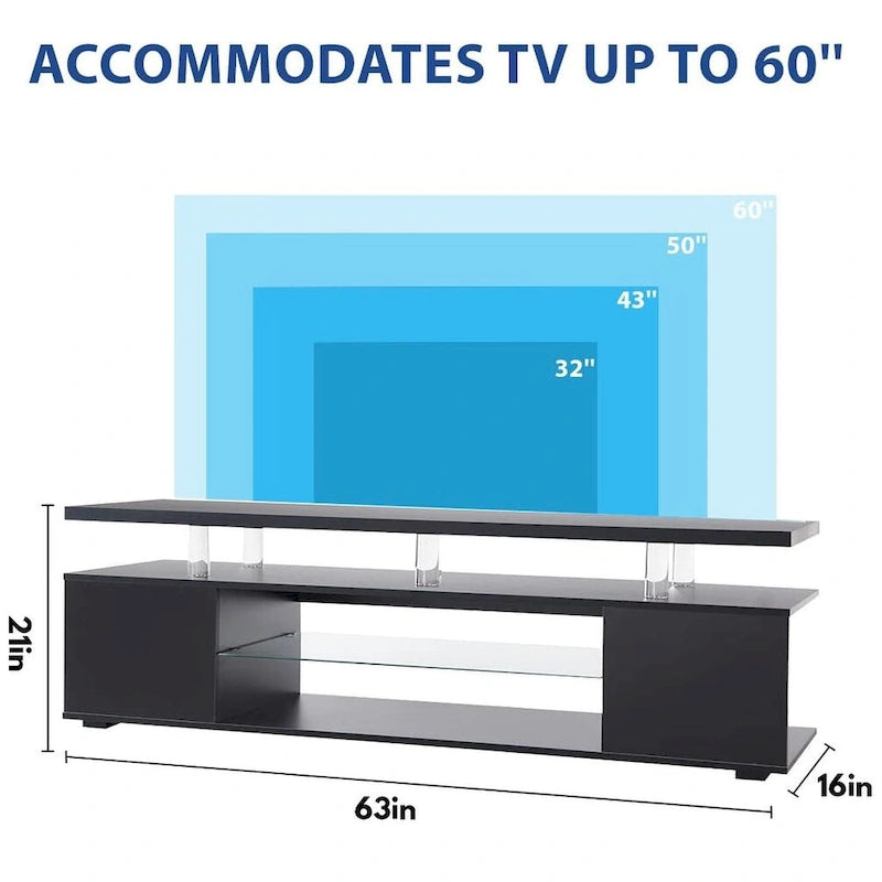 Meuble console multimédia central avec grand placard latéral pour salon - 160 cm L x 41 cm l x 53 cm H