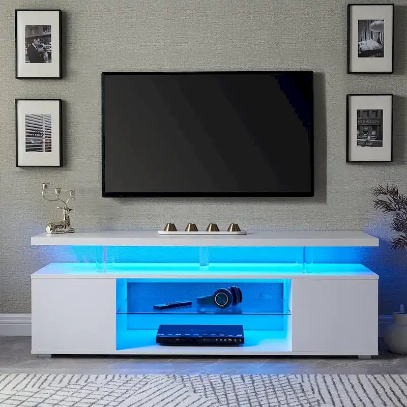 Meuble console multimédia central avec grand placard latéral pour salon - 160 cm L x 41 cm l x 53 cm H
