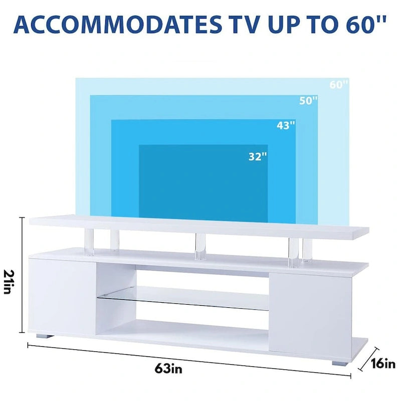 Meuble console multimédia central avec grand placard latéral pour salon - 160 cm L x 41 cm l x 53 cm H