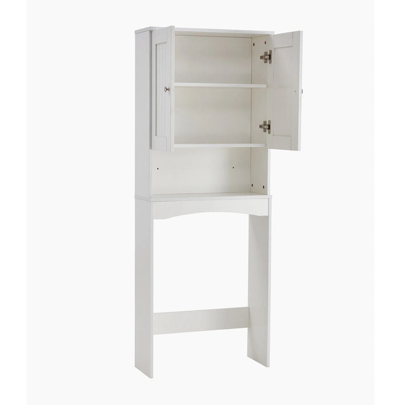 Meuble de rangement blanc à poser au-dessus des toilettes avec étagères
