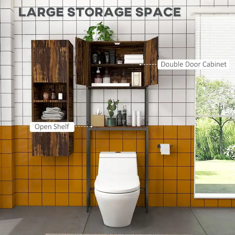Meuble de rangement industriel pour dessus de toilette avec double porte et étagère réglable