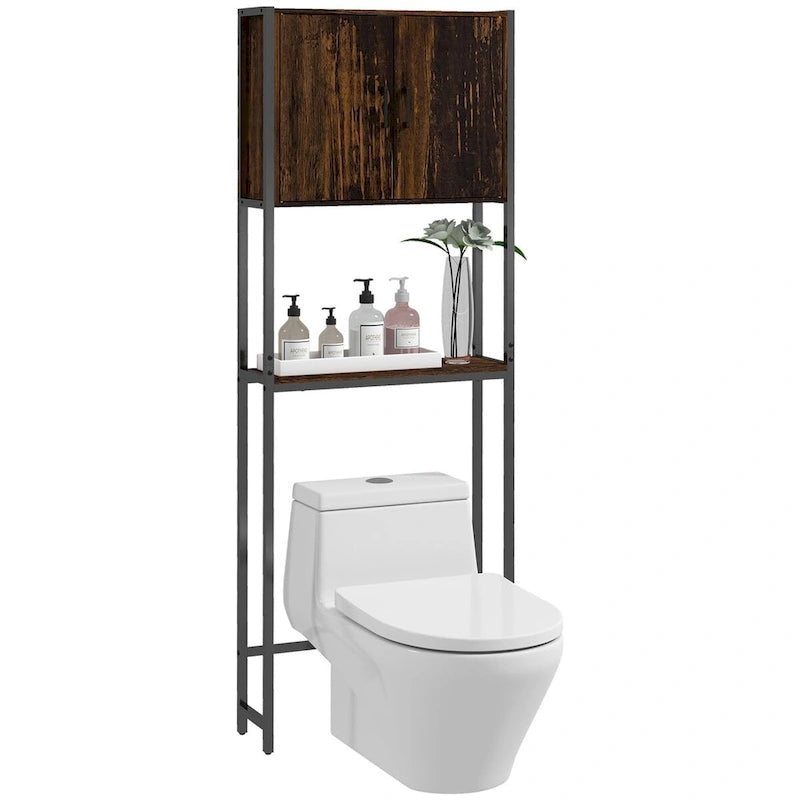 Meuble de rangement industriel pour dessus de toilette avec double porte et étagère réglable