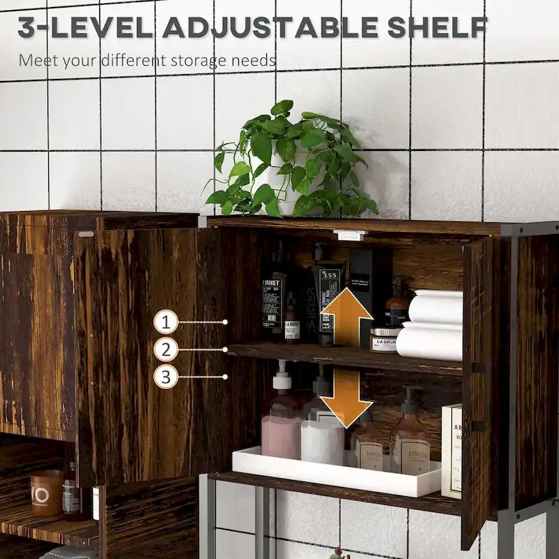 Meuble de rangement industriel pour dessus de toilette avec double porte et étagère réglable