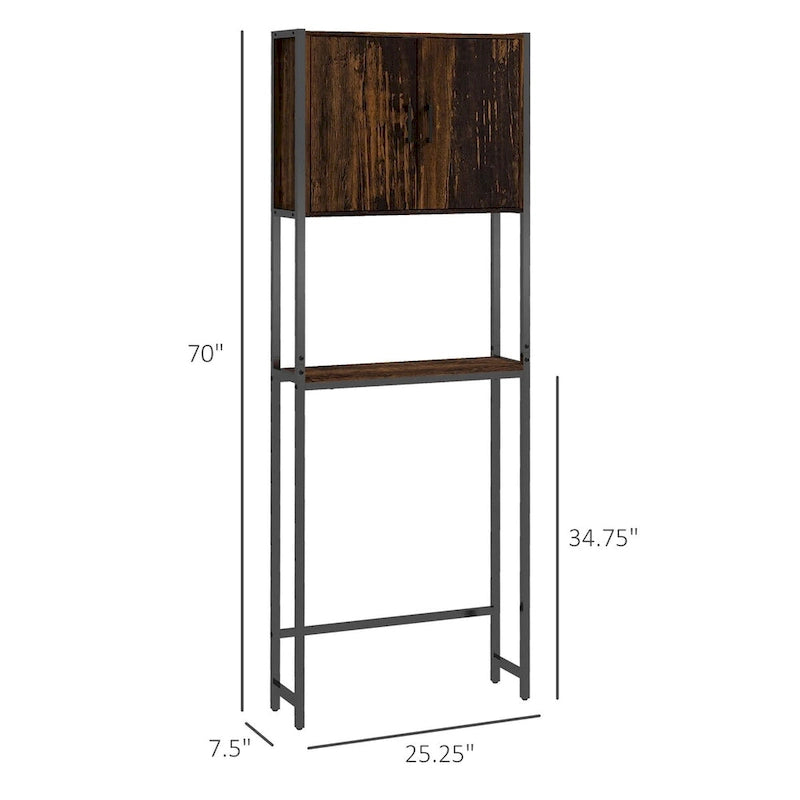 Meuble de rangement industriel pour dessus de toilette avec double porte et étagère réglable