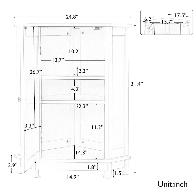 Meuble de rangement d'angle de salle de bain triangulaire avec étagère réglable