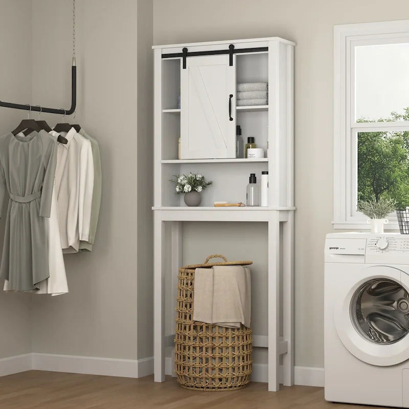 Meuble de rangement au-dessus des toilettes, meuble de salle de bain gain de place, avec étagères réglables et porte de grange 69 cm x 23 cm x 170 cm