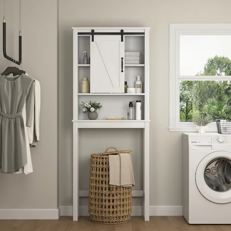 Meuble de rangement au-dessus des toilettes, meuble de salle de bain gain de place, avec étagères réglables et porte de grange 69 cm x 23 cm x 170 cm