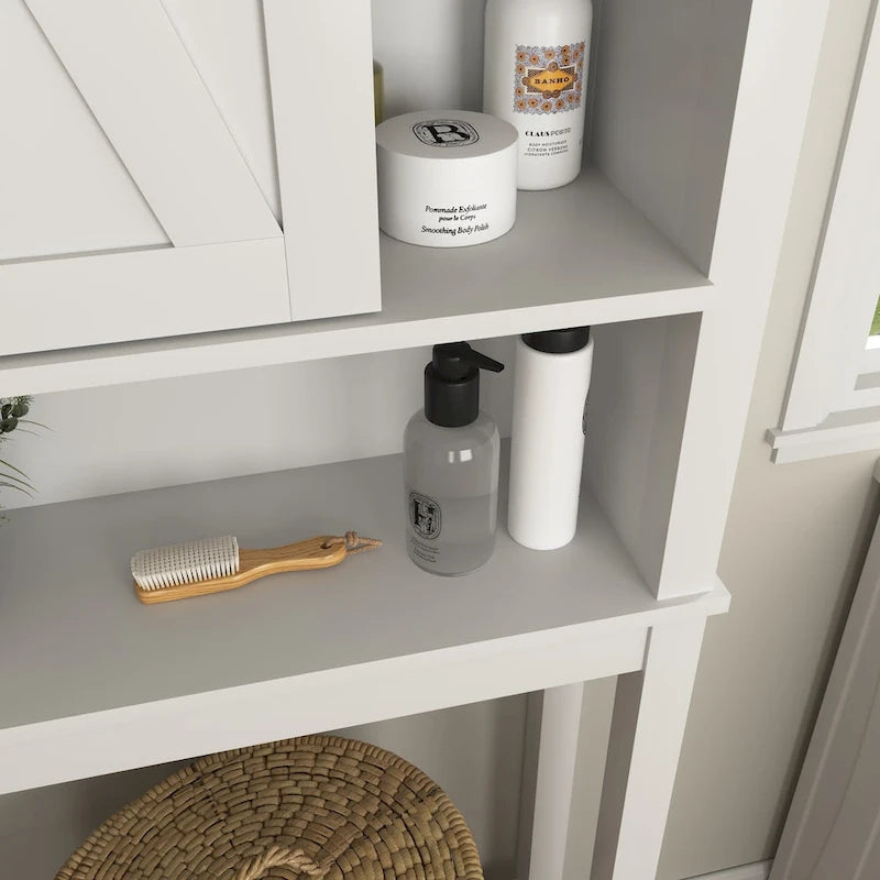 Meuble de rangement au-dessus des toilettes, meuble de salle de bain gain de place, avec étagères réglables et porte de grange 69 cm x 23 cm x 170 cm