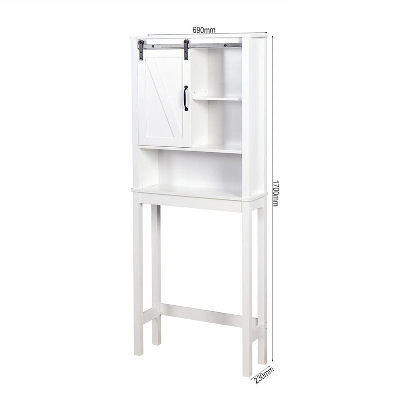 Meuble de rangement au-dessus des toilettes, meuble de salle de bain gain de place, avec étagères réglables et porte de grange 69 cm x 23 cm x 170 cm