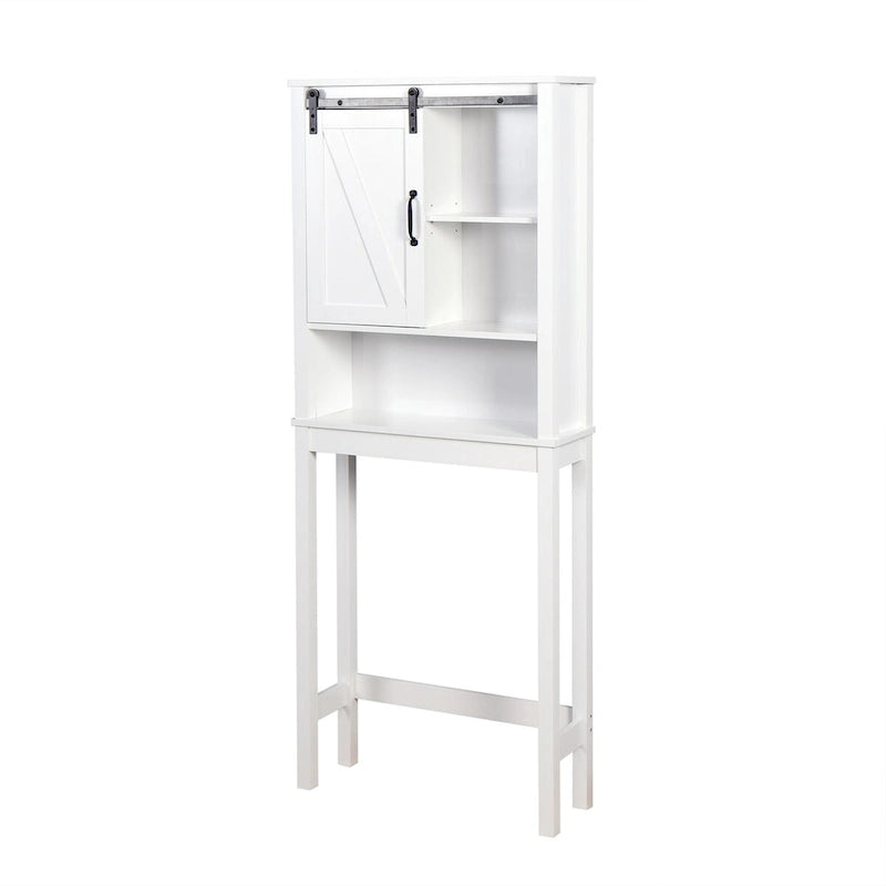 Meuble de rangement au-dessus des toilettes, meuble de salle de bain gain de place, avec étagères réglables et porte de grange 69 cm x 23 cm x 170 cm
