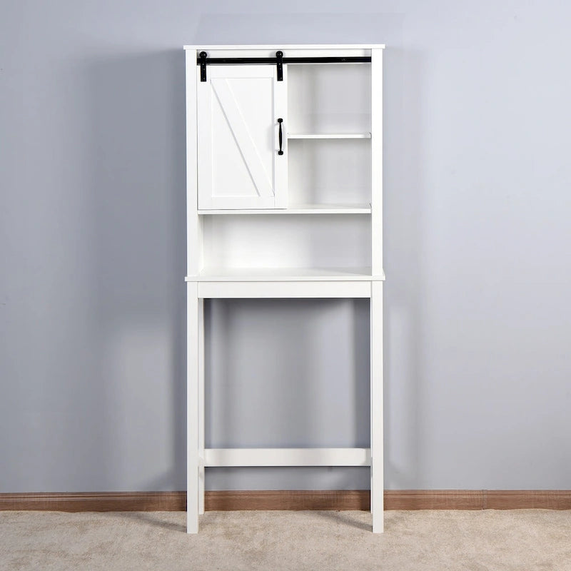 Meuble de rangement au-dessus des toilettes, meuble de salle de bain gain de place, avec étagères réglables et porte de grange 69 cm x 23 cm x 170 cm