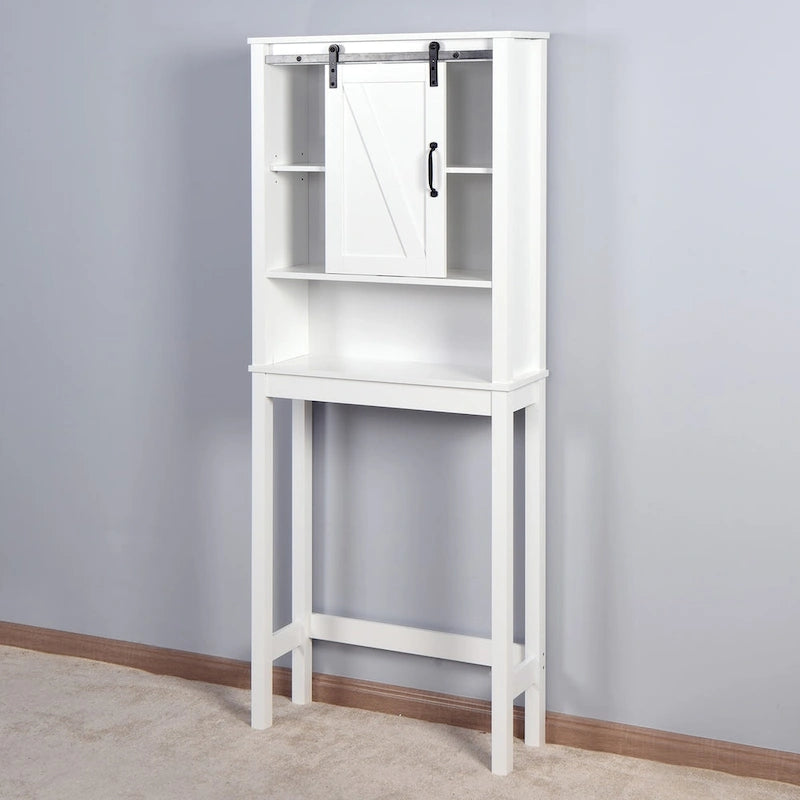 Meuble de rangement au-dessus des toilettes, meuble de salle de bain gain de place, avec étagères réglables et porte de grange 69 cm x 23 cm x 170 cm
