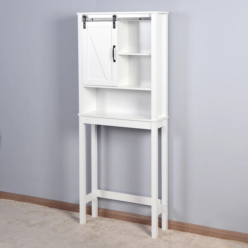 Meuble de rangement au-dessus des toilettes, meuble de salle de bain gain de place, avec étagères réglables et porte de grange 69 cm x 23 cm x 170 cm