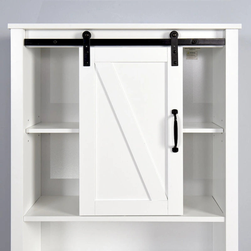 Meuble de rangement au-dessus des toilettes, meuble de salle de bain gain de place, avec étagères réglables et porte de grange 69 cm x 23 cm x 170 cm
