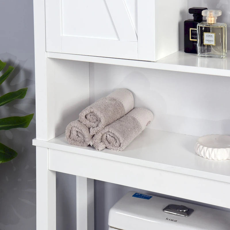 Meuble de rangement au-dessus des toilettes, meuble de salle de bain gain de place, avec étagères réglables et porte de grange 69 cm x 23 cm x 170 cm