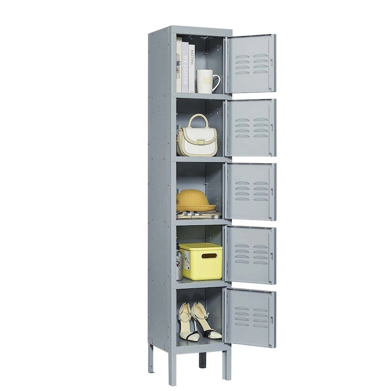 Vestiaire métallique à 5 portes de 66 pouces de haut avec serrure pour employés, armoire de rangement pour la maison, la salle de sport, le bureau, l'école, le garage, gris