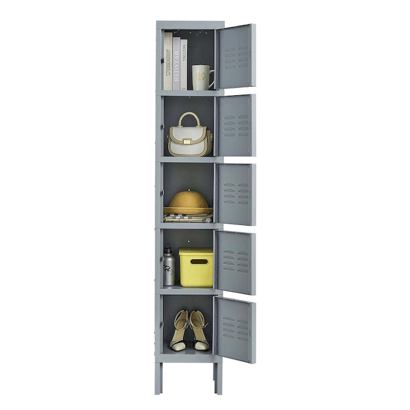 Vestiaire métallique à 5 portes de 66 pouces de haut avec serrure pour employés, armoire de rangement pour la maison, la salle de sport, le bureau, l'école, le garage, gris