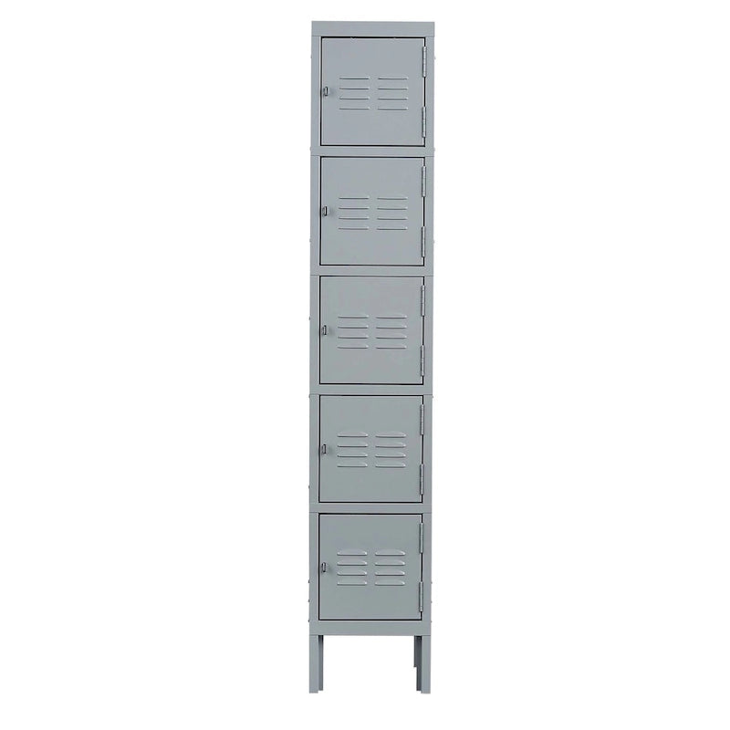 Vestiaire métallique à 5 portes de 66 pouces de haut avec serrure pour employés, armoire de rangement pour la maison, la salle de sport, le bureau, l'école, le garage, gris