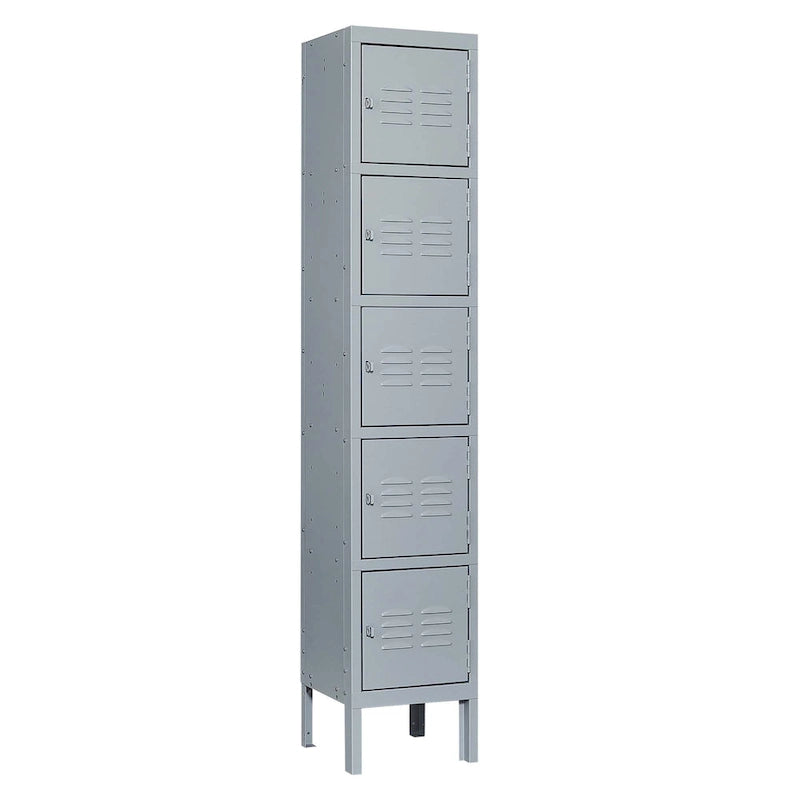 Vestiaire métallique à 5 portes de 66 pouces de haut avec serrure pour employés, armoire de rangement pour la maison, la salle de sport, le bureau, l'école, le garage, gris