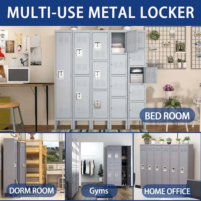 Vestiaire métallique à 5 portes de 66 pouces de haut avec serrure pour employés, armoire de rangement pour la maison, la salle de sport, le bureau, l'école, le garage, gris