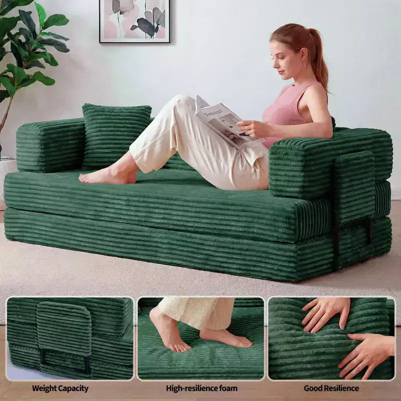 Canapé-lit convertible 5-en-1 de 80,7 po – Velours côtelé, 1 200 lb, aucun assemblage requis