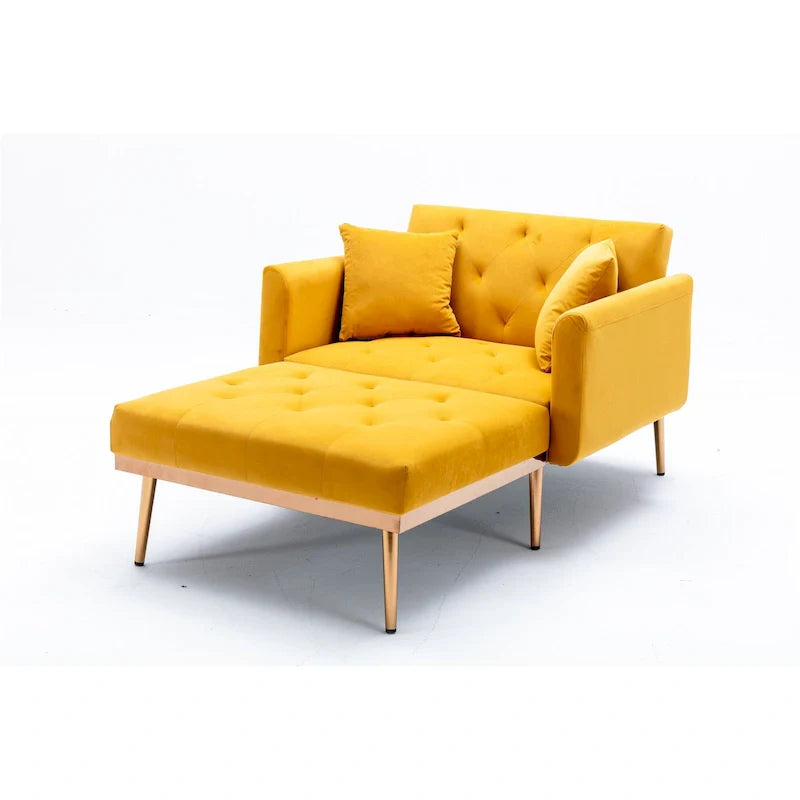 Canapé-lit de salon capitonné en velours avec pieds couleur or rose