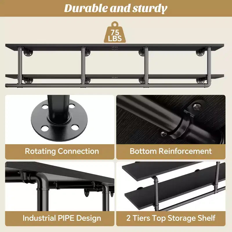 Étagère à vêtements 2 niveaux Besiost avec tringle à suspendre, étagères à vêtements avec étagère supérieure