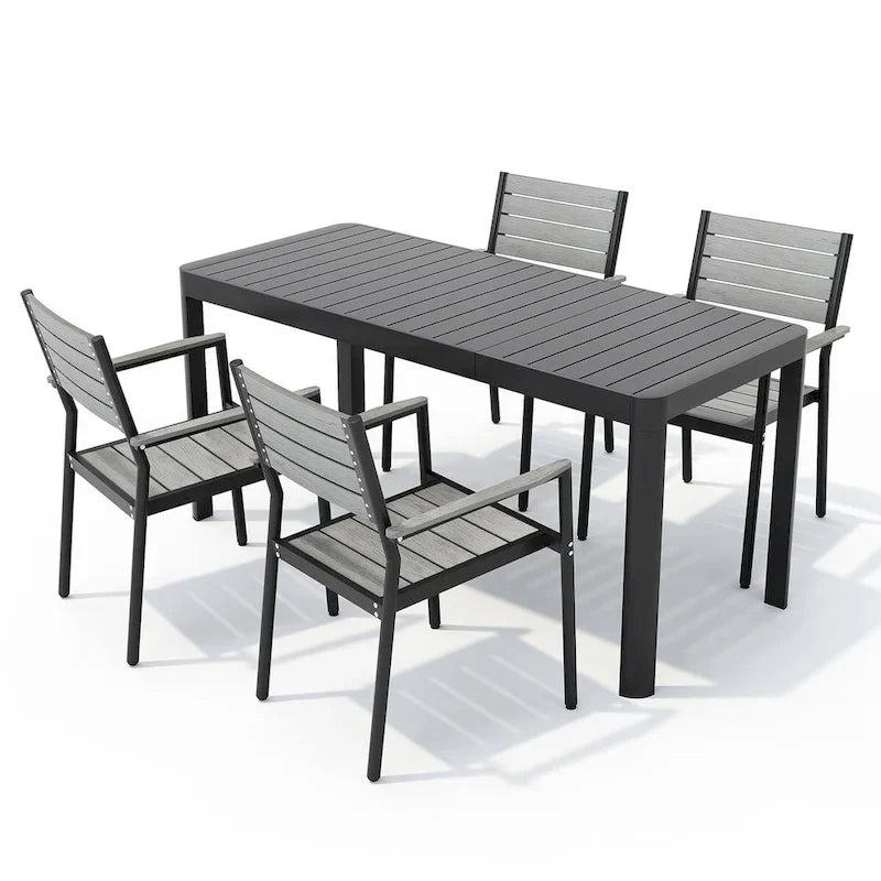 Ensemble de salle à manger extérieur 5/7 pièces en aluminium avec chaises empilables et table extensible