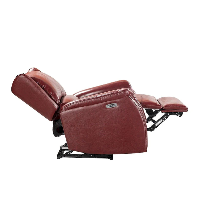 Fauteuil inclinable électrique en cuir véritable avec port USB – Dossier à oreilles et clous décoratifs, ensemble de 2