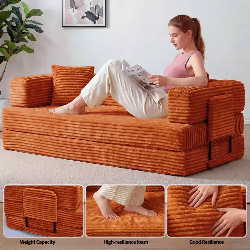 Canapé-lit convertible 5-en-1 de 80,7 po – Velours côtelé, 1 200 lb, aucun assemblage requis