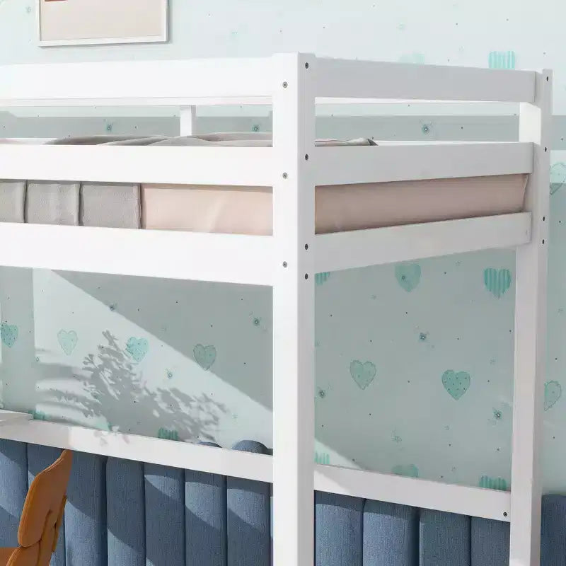 Lit mezzanine Okak Minimalism avec échelle, lit mezzanine simple en bois d'hévéa avec garde-corps de sécurité et bureau intégré, cadres de lit pour enfants, adolescents