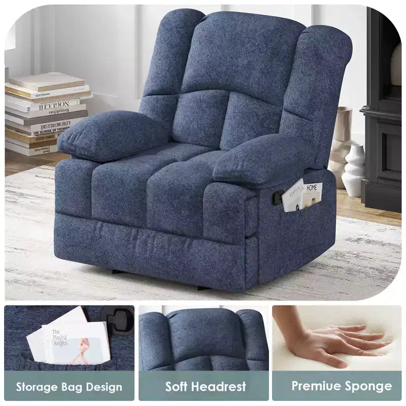 Fauteuil inclinable à bascule surdimensionné bleu avec revêtement en chenille