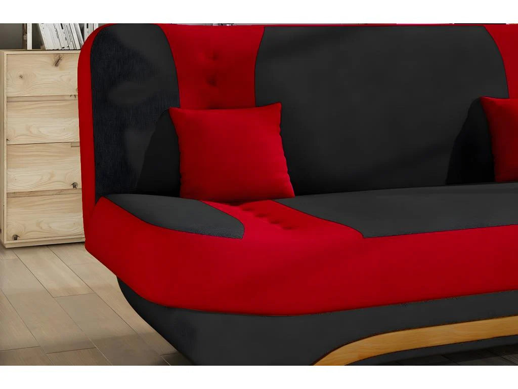 Canapé 3 places convertible avec espace de rangement - bicolore anthracite / rouge - en tissu de qualité EWIN