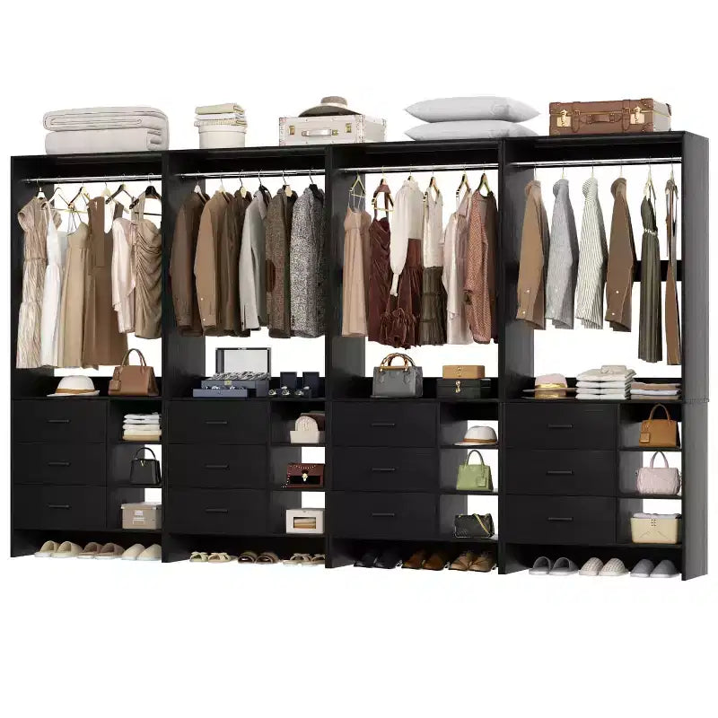 Besiost Lot de 4 organisateurs de placard avec tiroirs en bois et tringles de suspension