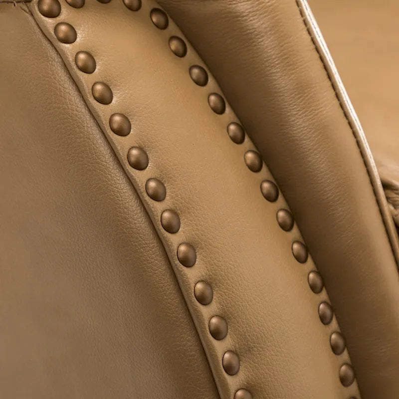 Fauteuil inclinable électrique en cuir véritable avec port USB – Dossier à oreilles et clous décoratifs, ensemble de 2