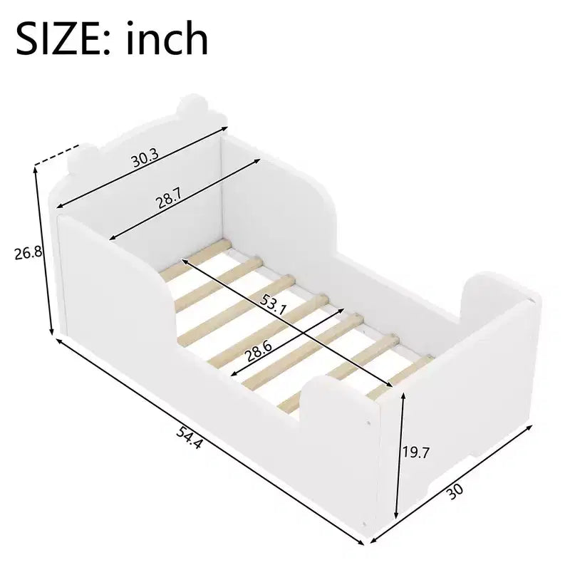 Lit au sol en forme d'ours Okak pour les 3-6 ans, cadre de lit pour tout-petits avec barrière de sécurité, lit pour enfants en forme d'animal mignon
