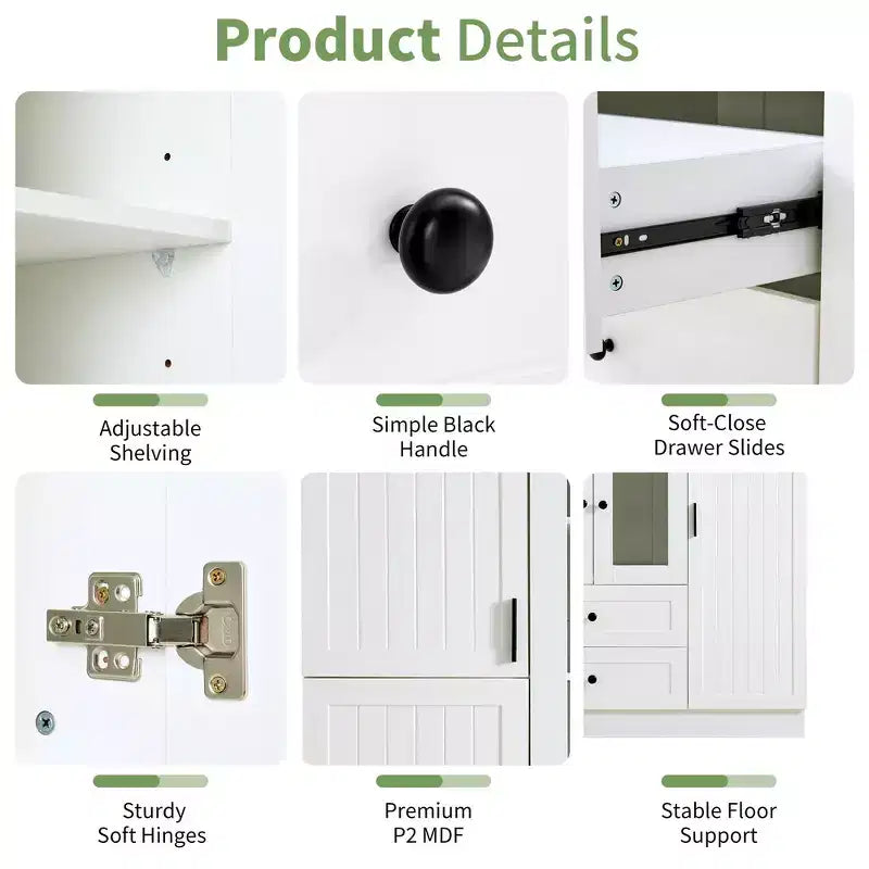 Garde-manger de cuisine autoportant Whisen 71''H, grand buffet de salle à manger avec 6 portes et étagères réglables